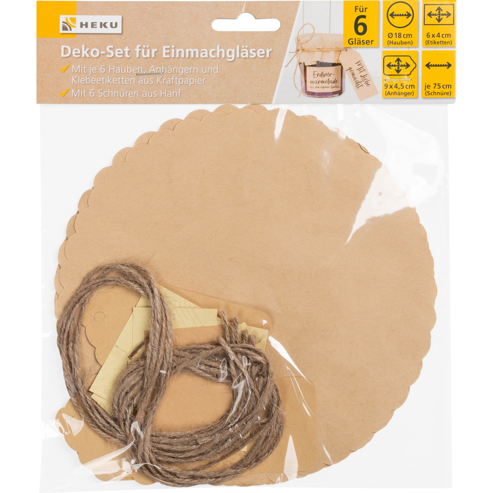 Deko-Set f&uuml;r 6 Einmachgl&auml;ser 24-tlg. Kraftpapier