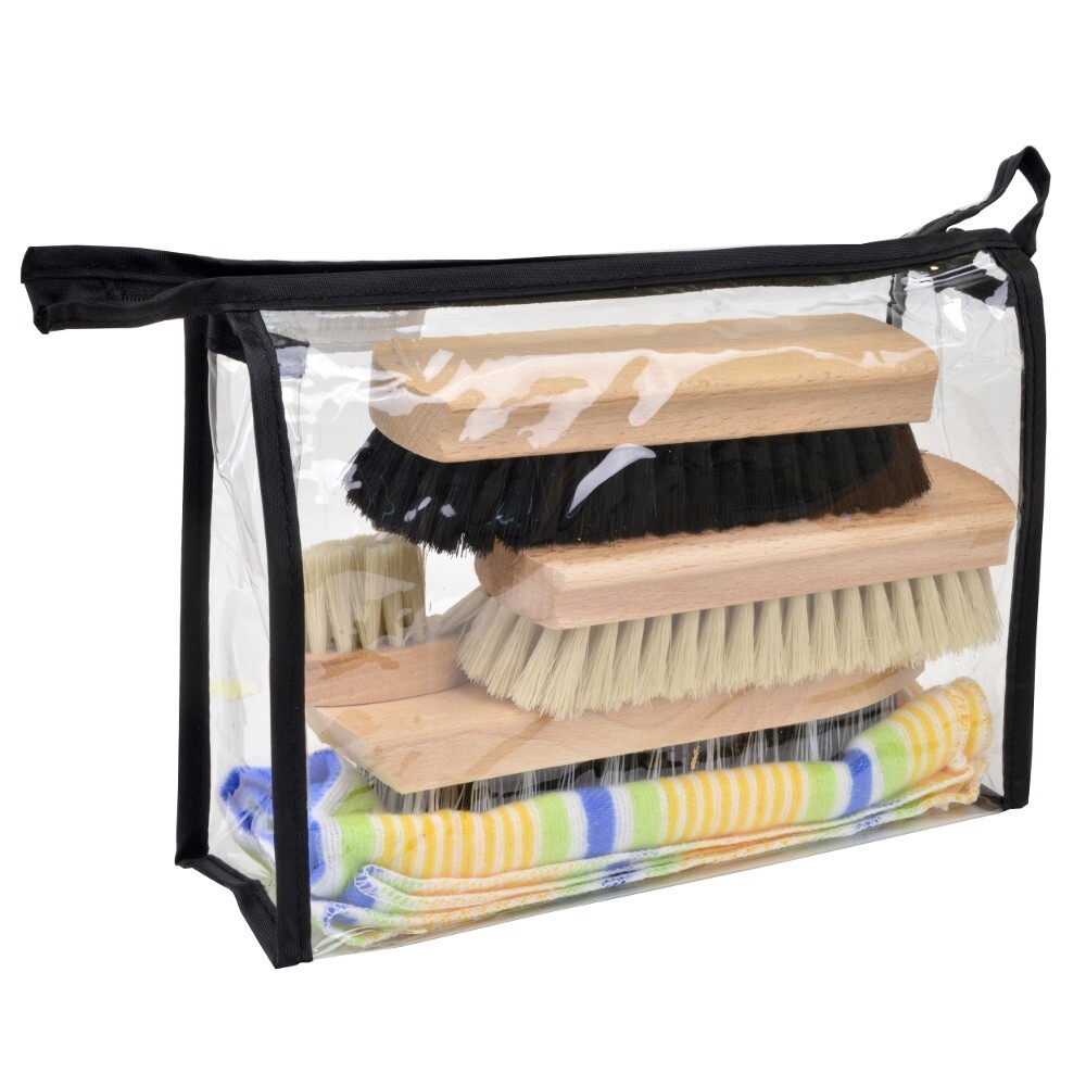 Schuhputz-Set 6-teilig aus Holz mit Kunststoffborsten