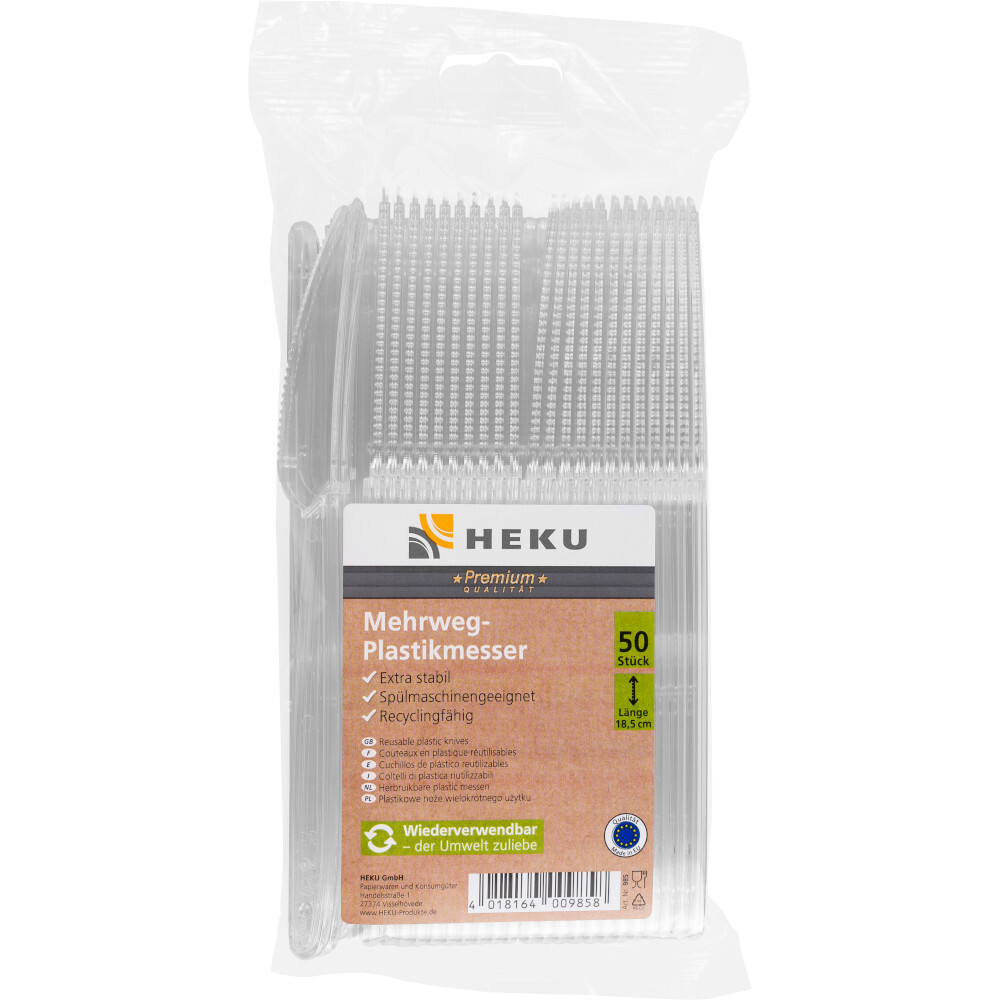 Mehrweg-Messer 50 St&uuml;ck aus transparentem Kunststoff 18,5 cm lang