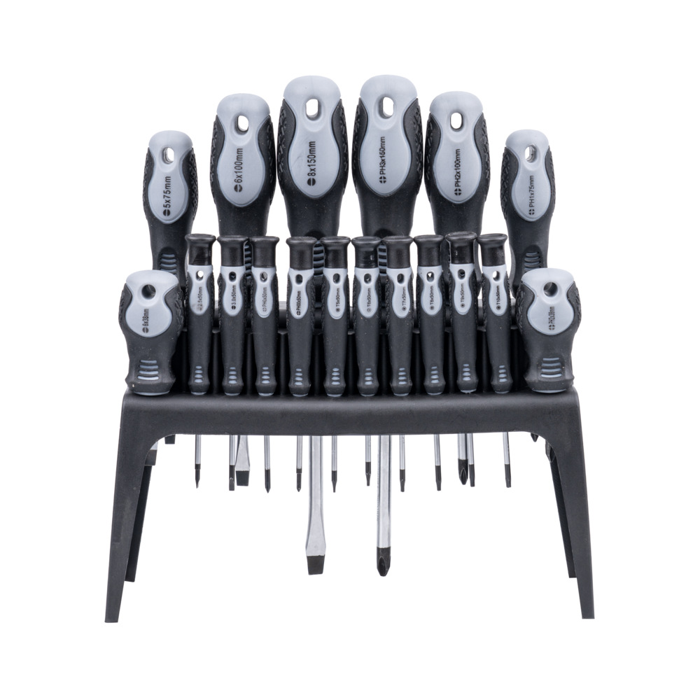 Schraubendreher Set 18-teilig aus CRV-Stahl in Grau-Schwarz