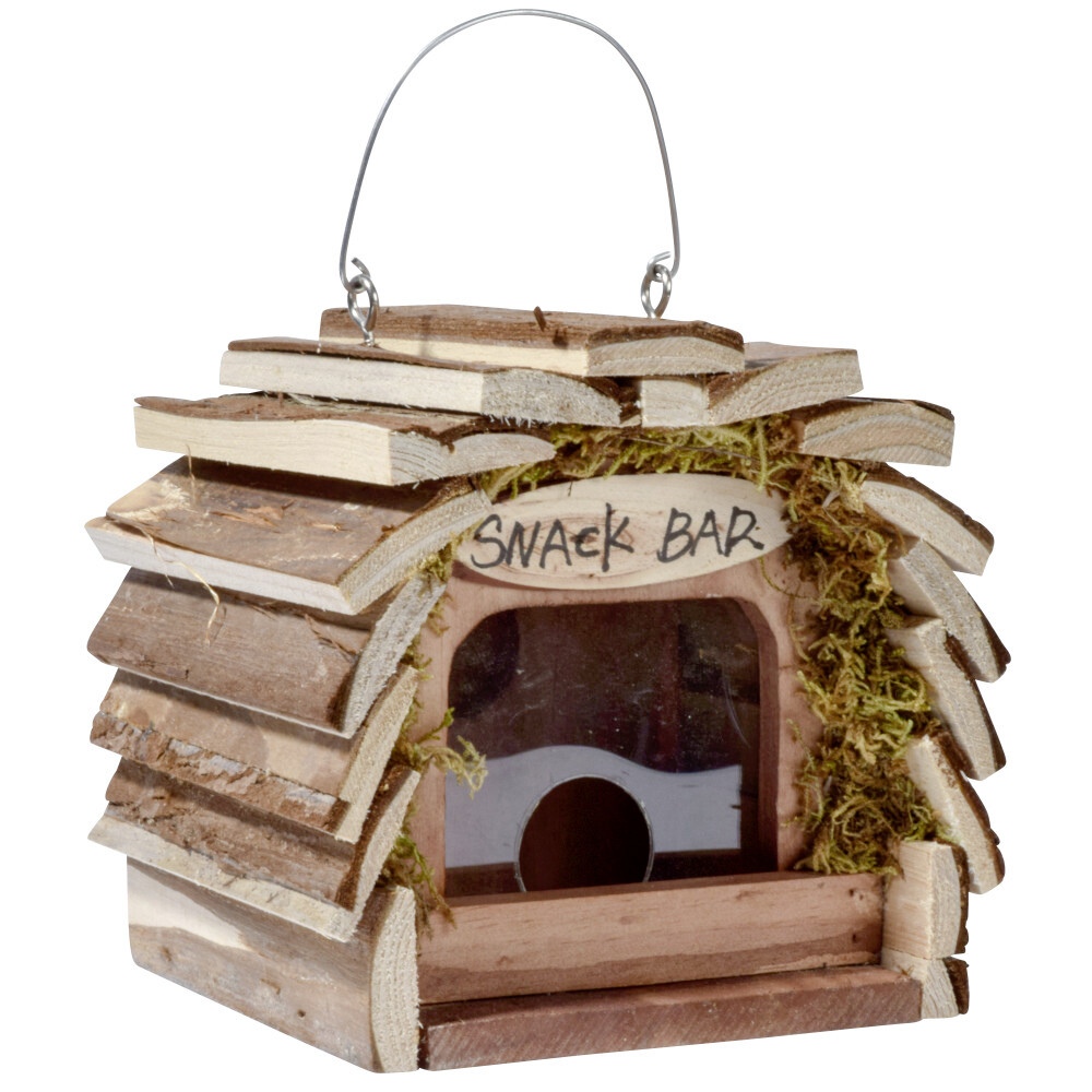 Vogelfutterspender mit Silo, zum aufh&auml;ngen, aus Holz