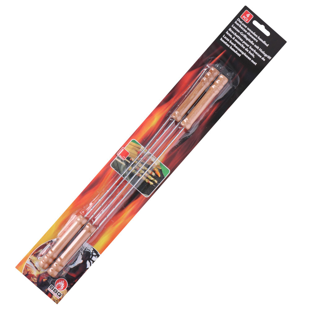 Schaschlikspie&szlig;e 4 St&uuml;ck 38,5 cm aus Edelstahl mit Holzgriff image number 2