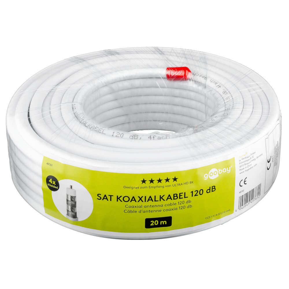 Goobay SAT Koaxial-Kabel, 4-fach geschirmt, 120 db, 20 m