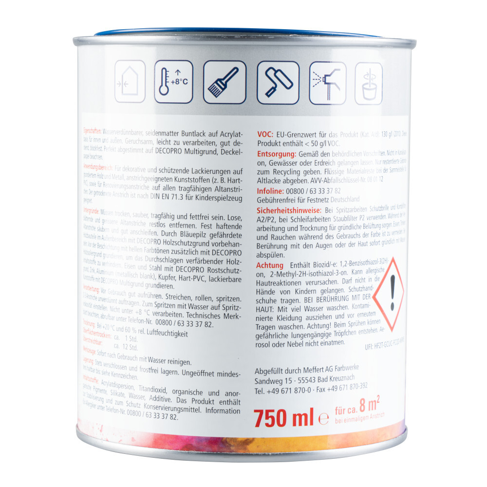 DECOPRO Acryl Seidenmattlack enzianblau RAL 5010 f&uuml;r innen und au&szlig;en image number 1