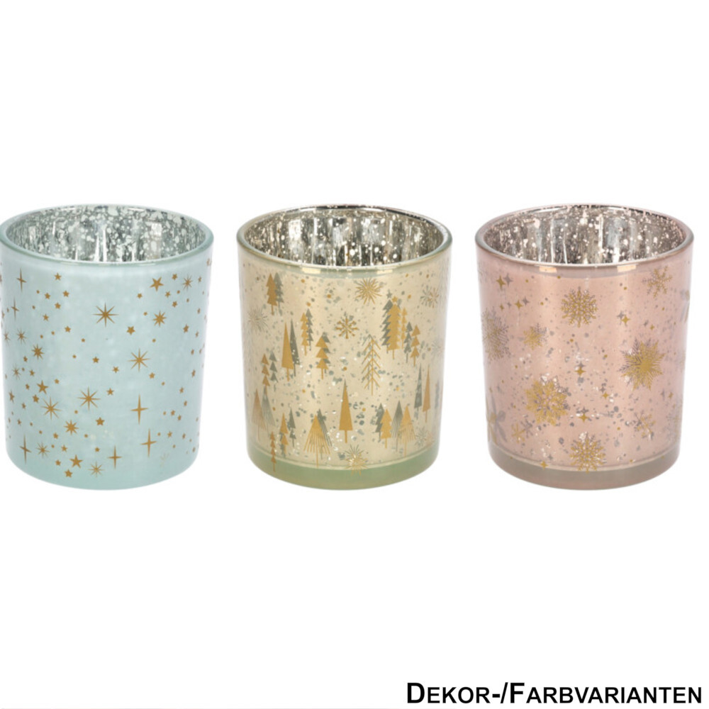 Teelichthalter Glas 5,5cm, 3-fach sortiert