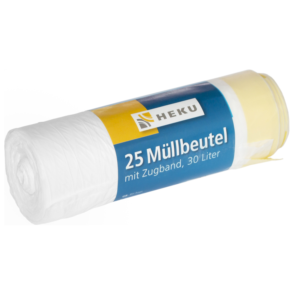 M&uuml;llbeutel mit Zugband 30 Liter 13&micro; 25 St&uuml;ck in wei&szlig;