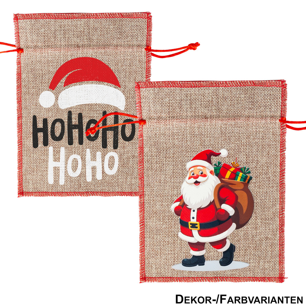 Jute-Geschenksack mit Zugkordel - 2 Motive sortiert 15x21cm