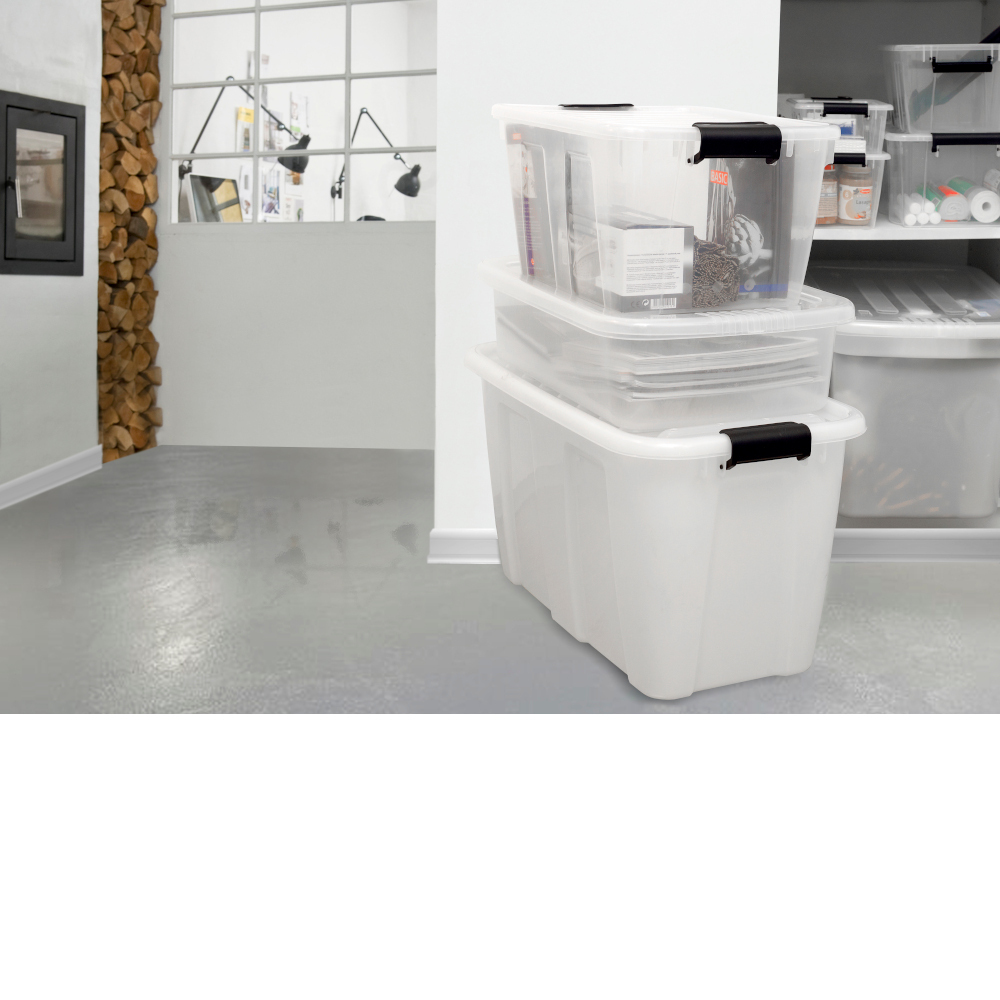 Aufbewahrungsbox 30 Liter mit Deckel, Grau-Transluzent image number 10