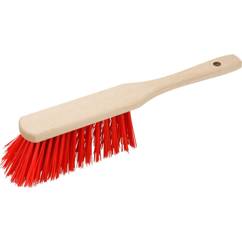 Handfeger 30 cm aus Holz mit roten PVC-Borsten