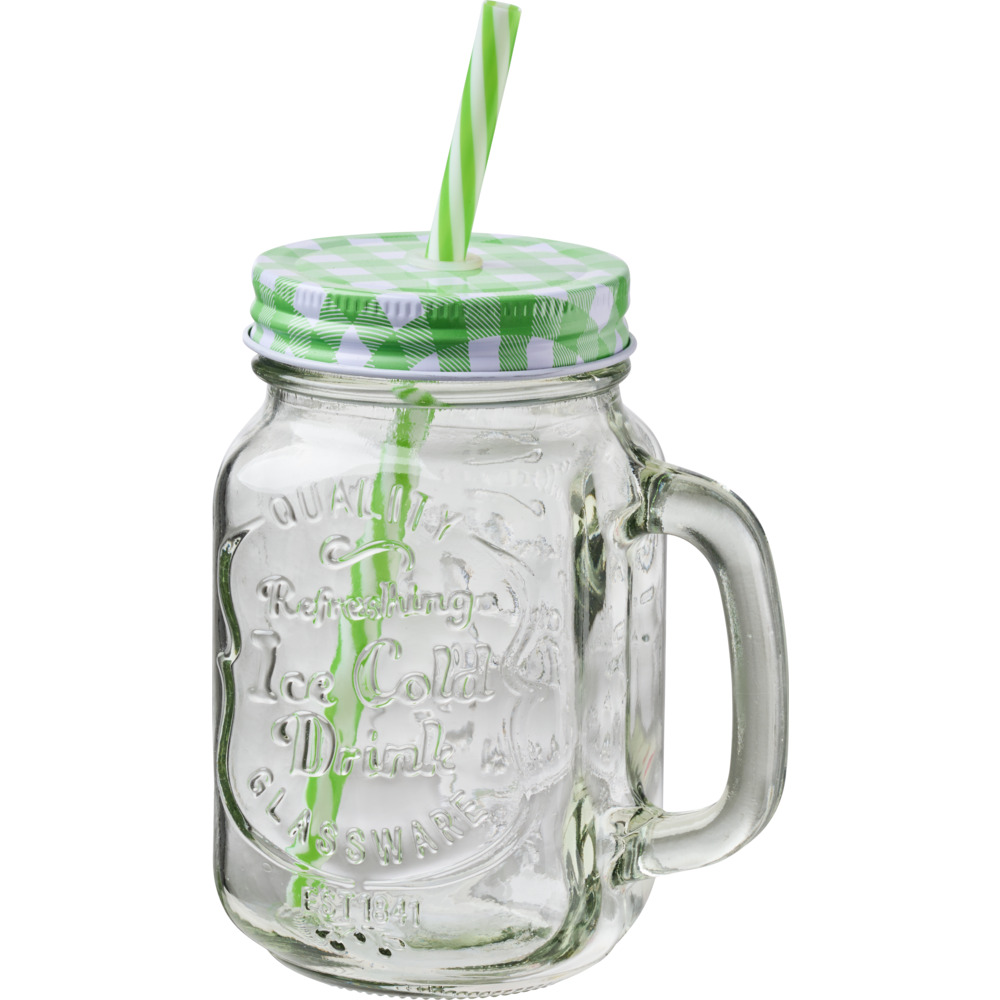 Trinkglas 450 ml mit Deckel und Henkel, 4-fach sortiert image number 1