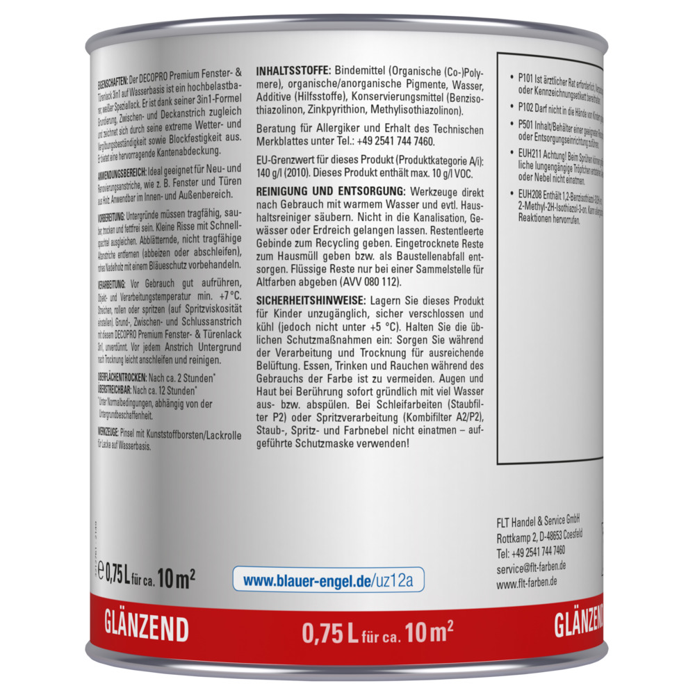 DECOPRO Premium 3in1 Fenster & T&uuml;renlack 750 ml in Wei&szlig;, gl&auml;nzend image number 1