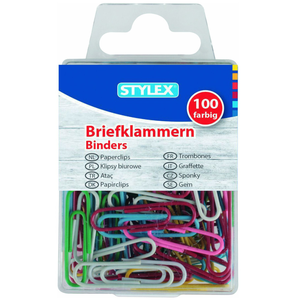 B&uuml;roklammern 100 St&uuml;ck Metalldraht farbig sortiert 32 mm