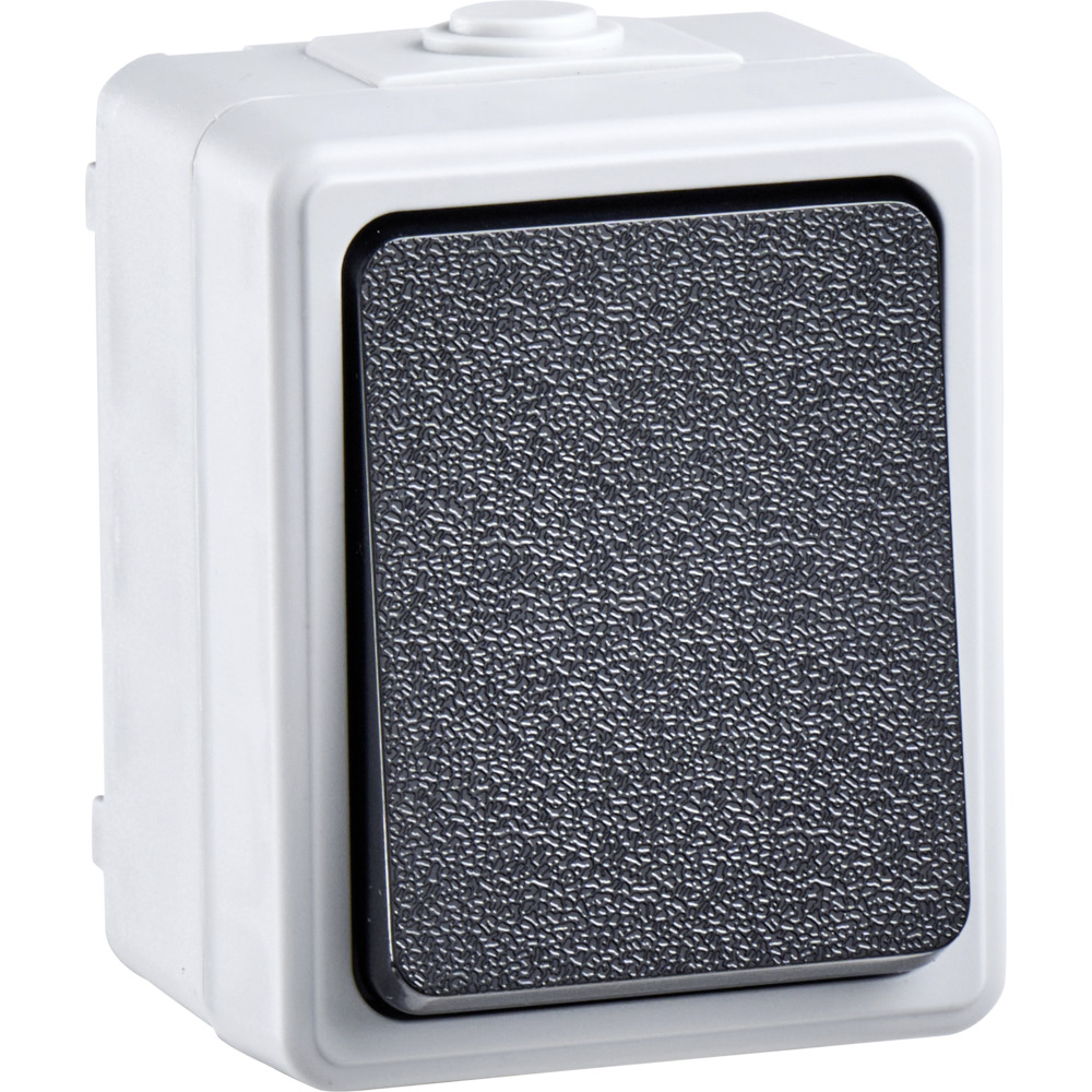 Aufputz Aus-Wechselschalter grau, mit Schraubklemmen