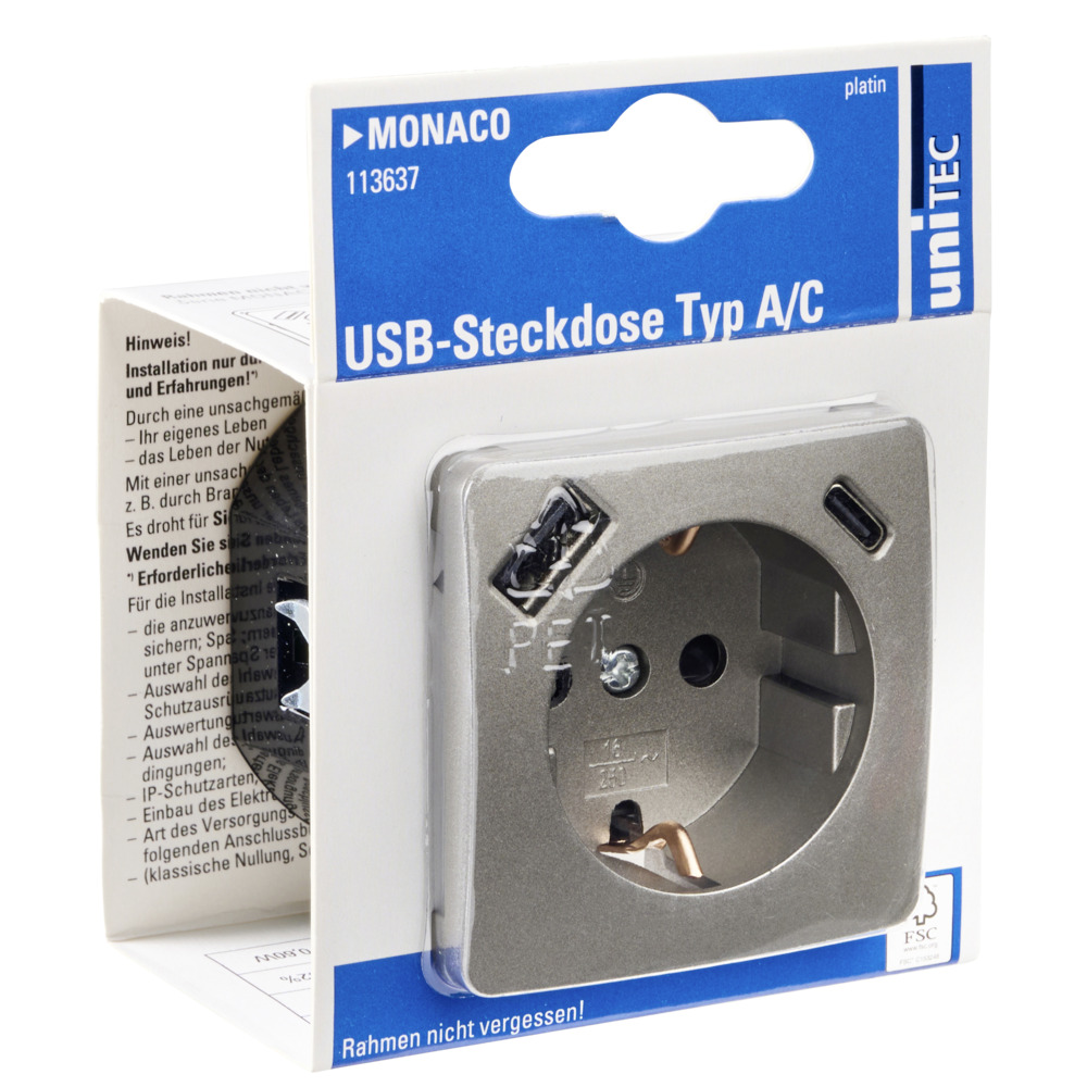 Steckdose Monaco mit USB-A+C-Anschluss image number 2