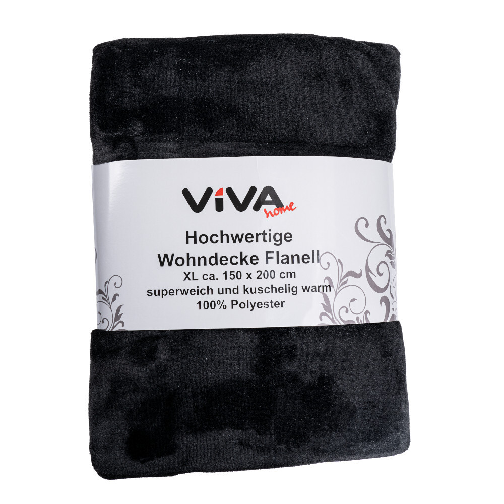 Kuscheldecke Flanell 150 x 200 cm aus Polyester in Schwarz