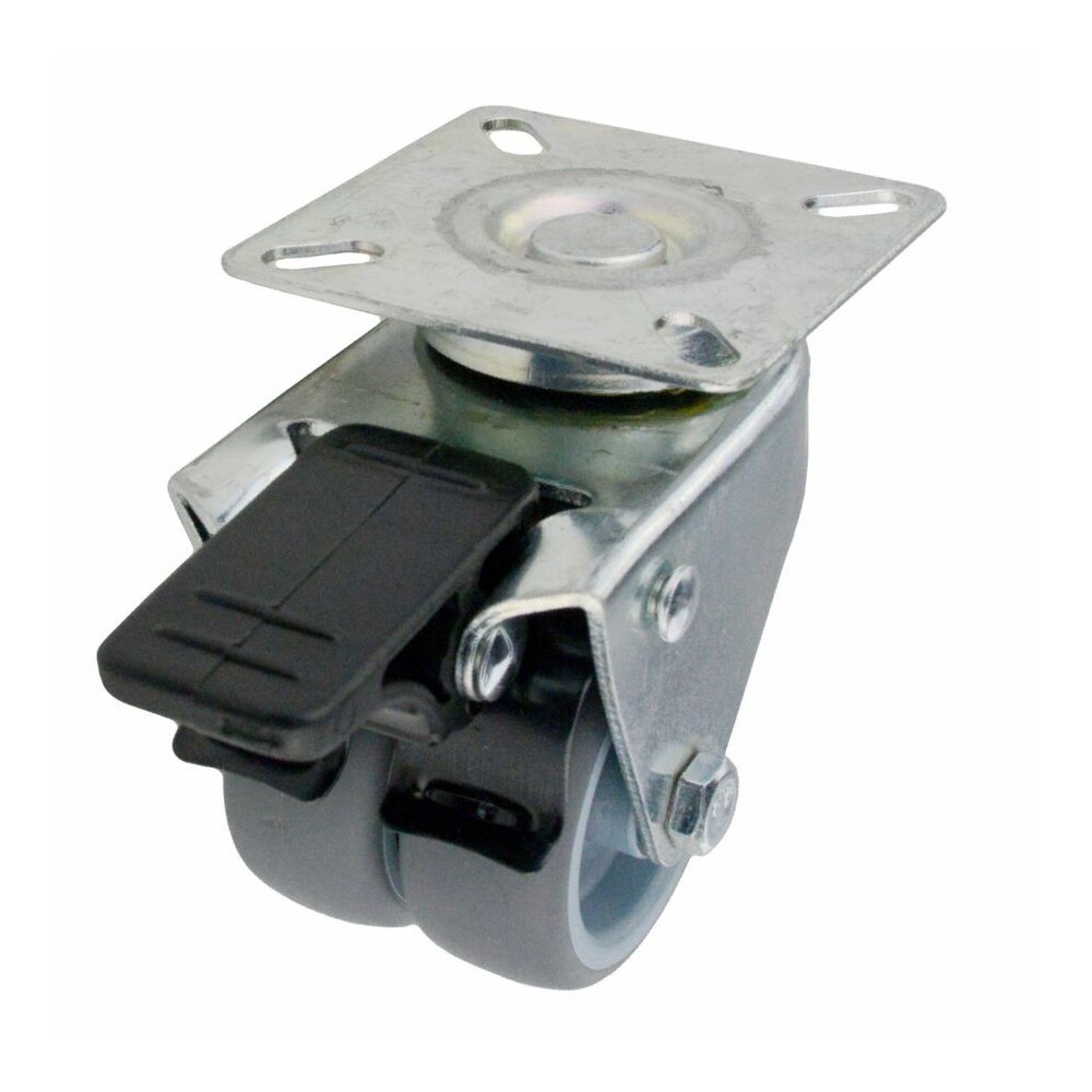 Doppel Lenkrolle &Oslash;50mm mit Bremse Tragkraft 70kg grau Vollgummi Transportrolle