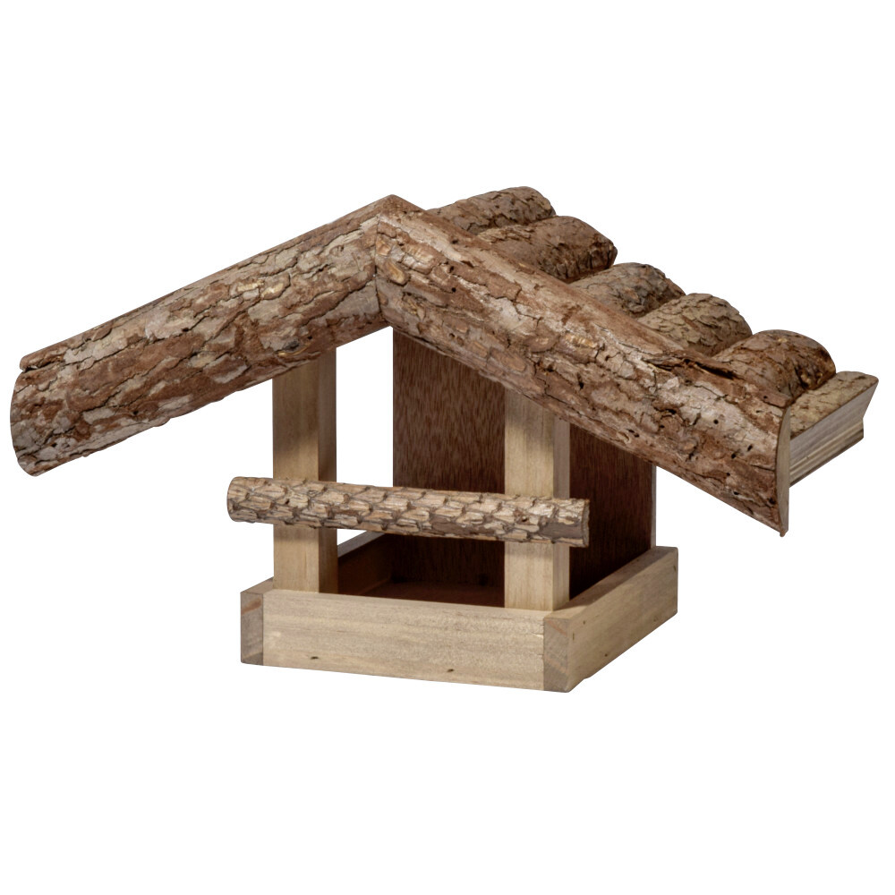 Futterhaus f&uuml;r V&ouml;gel, aus Holz mit Rinde gedeckt image number 1