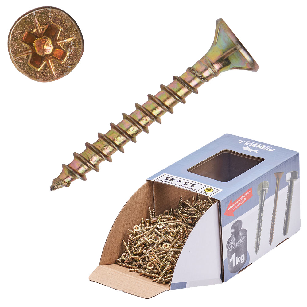 Spanplattenschraube 3,5x25 mm PZ 1kg FISHBULL-Pack Senkkopf Vollgewinde Kreuzschlitz