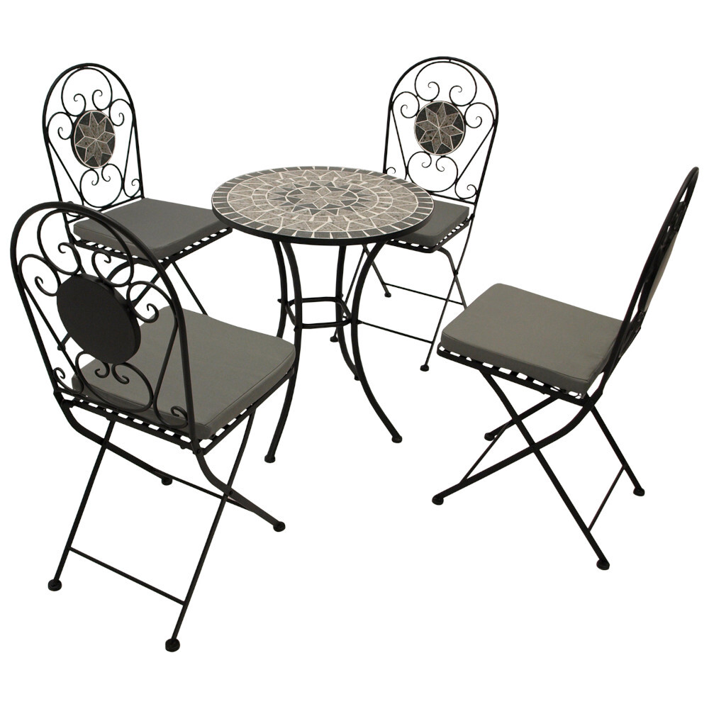 Bistroset 5-teilig - 4 Klappst&uuml;hle und ein runder Mosaik-Tisch