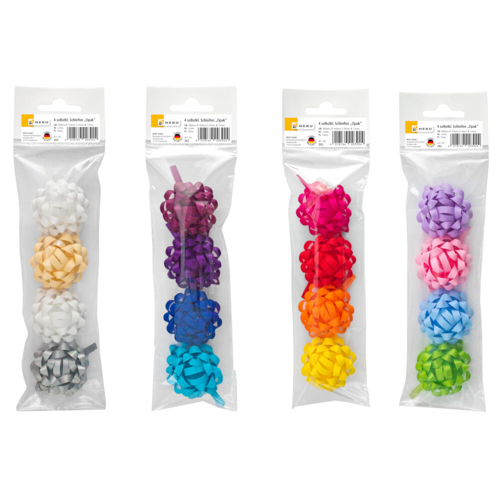 Geschenkschleifen Set 4-teilig selbstklebend in verschiedenen Farben