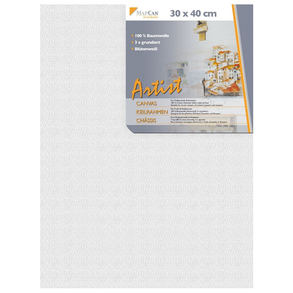 Leinwand 30 x 40 cm aus 100% Baumwolle 3-fach grundiert