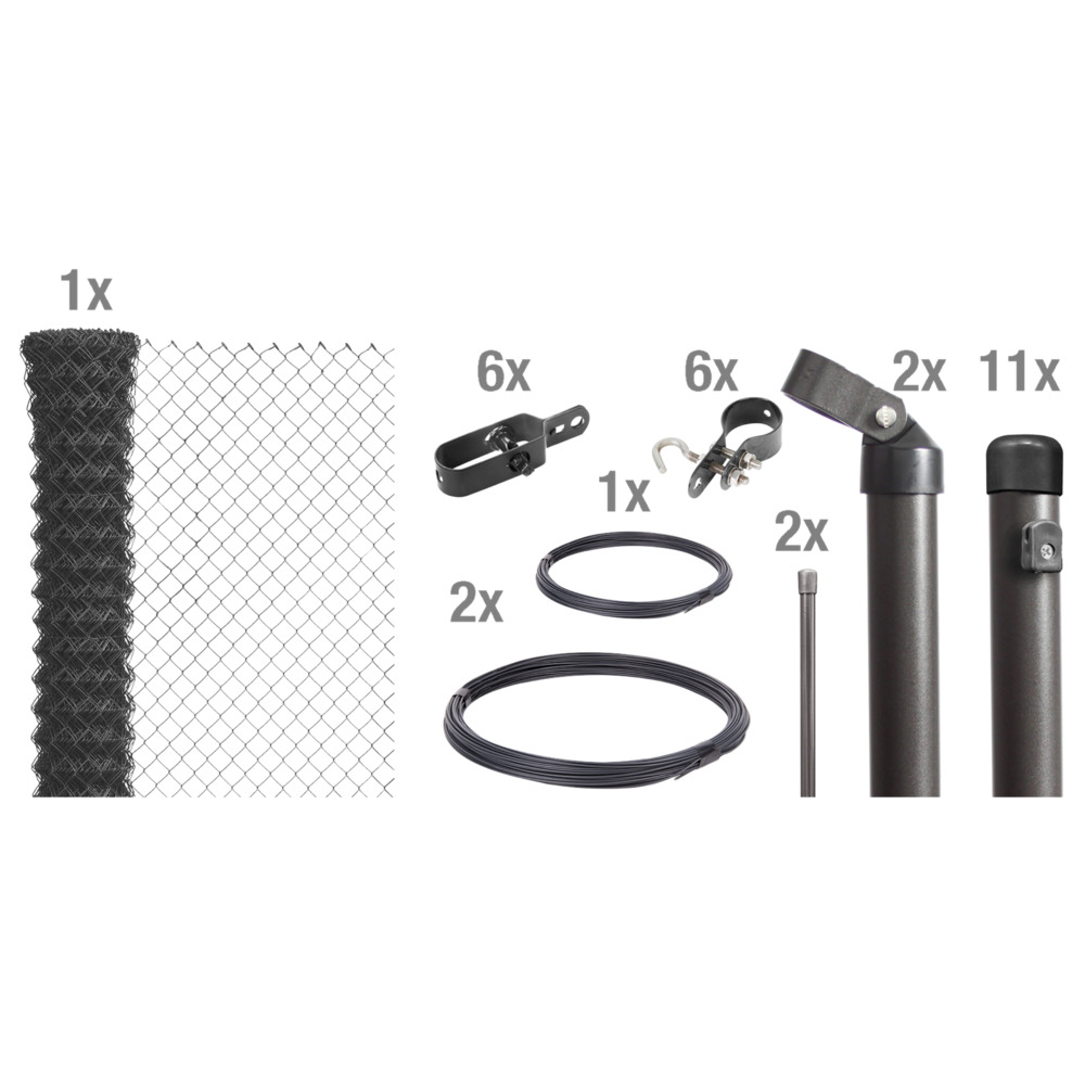 Maschendrahtzaun-Set anthrazit 25 m x 100 cm zum Einbetonieren
