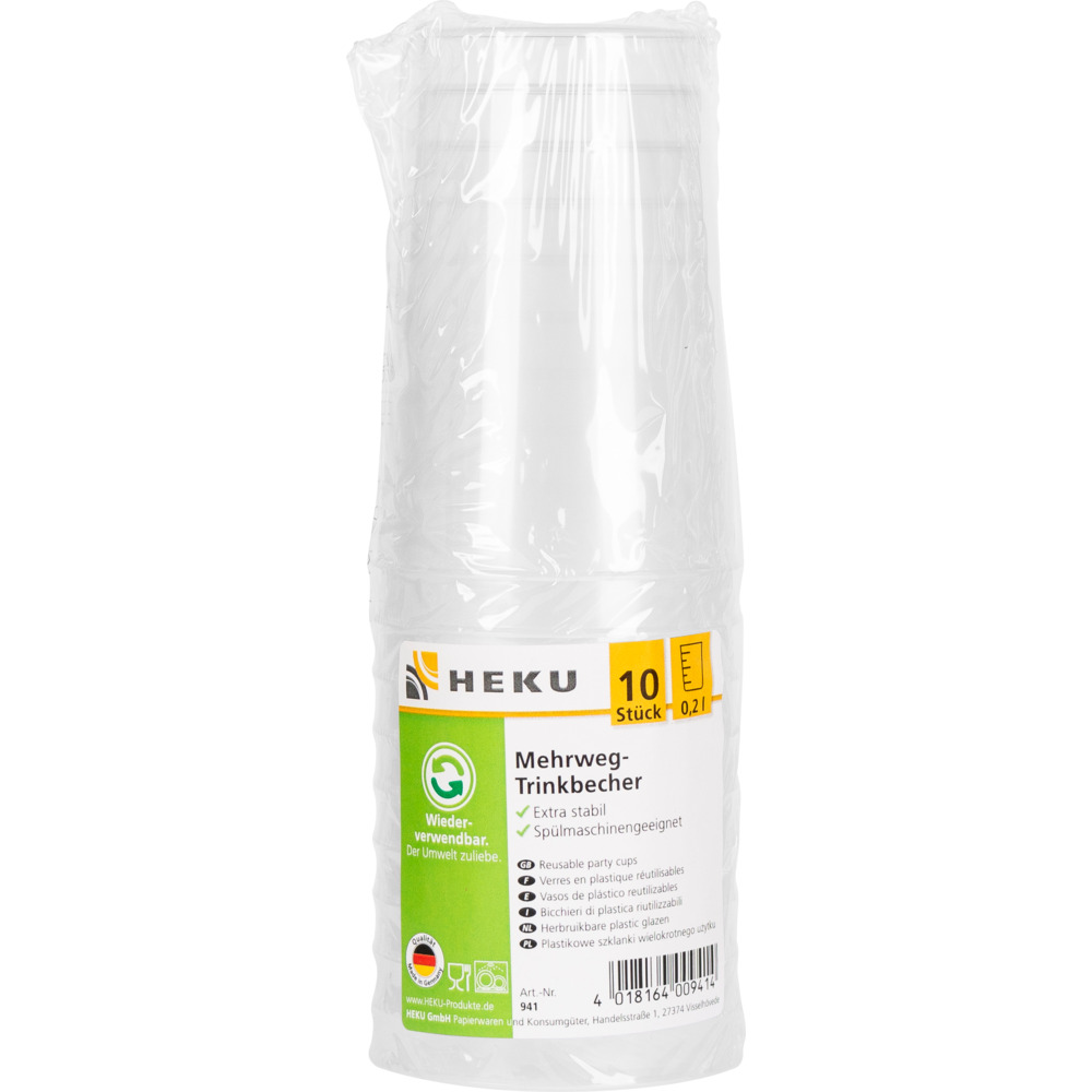 Mehrweg-Trinkbecher 10 St&uuml;ck klar 0,2 Liter