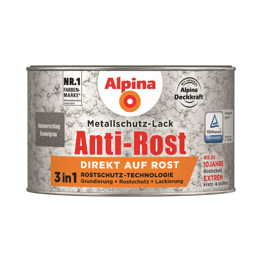 Alpina Metallschutz-Lack Dunkelgrau 300 ml RAL 9007 Hammerschlag