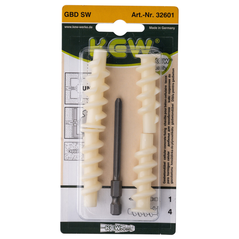 Gasbetond&uuml;bel 4 St&uuml;ck 10 x 50 mm mit Setzwerkzeug