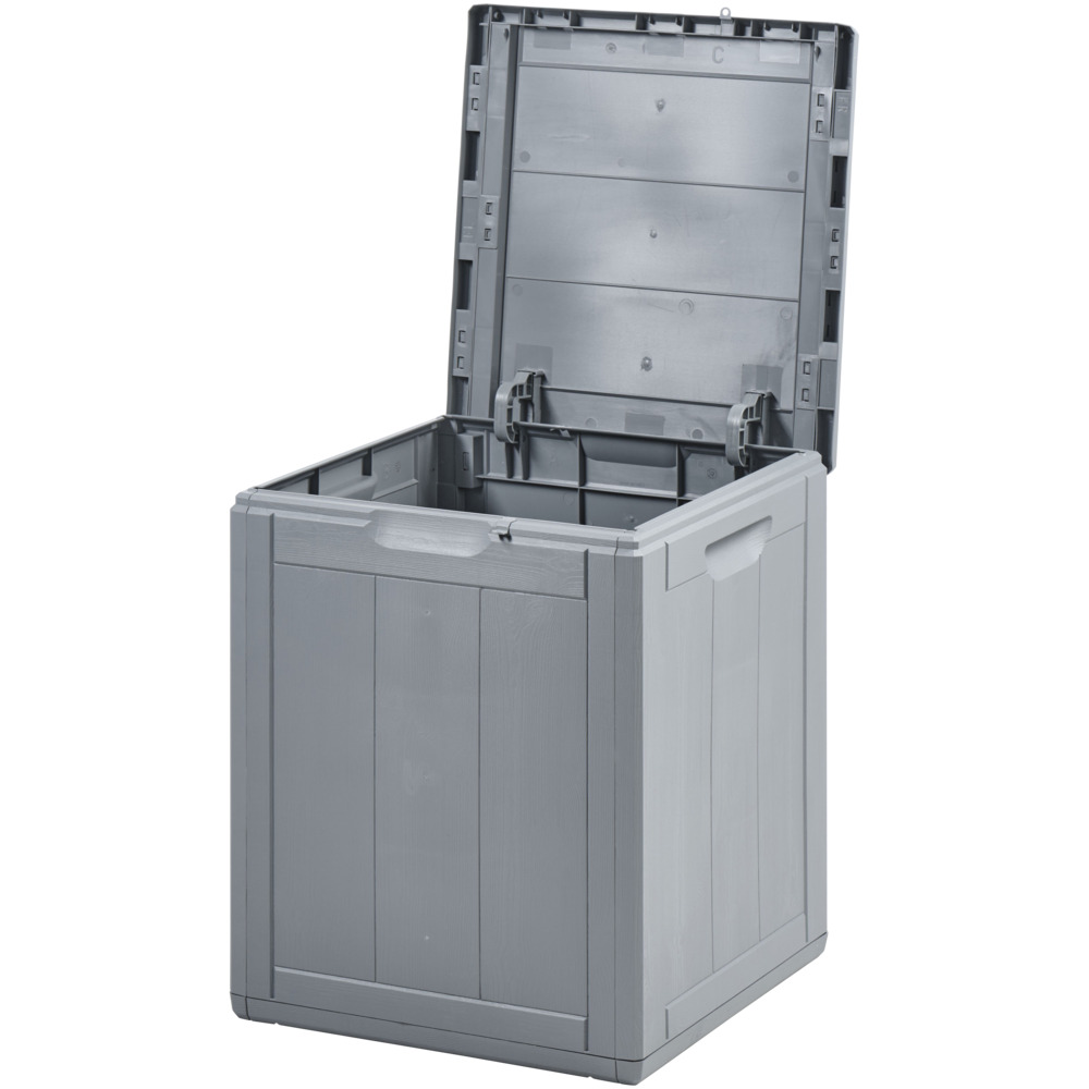 Aufbewahrungsbox 90 Liter aus grauem Kunststoff mit Holzoptik image number 2