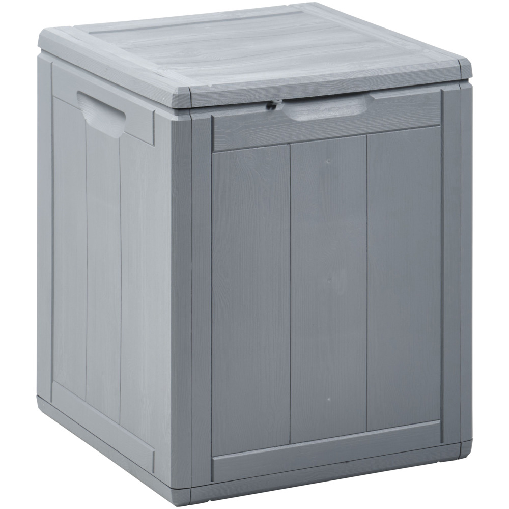 Aufbewahrungsbox 90 Liter aus grauem Kunststoff mit Holzoptik