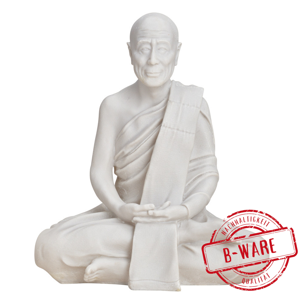 Dekofigur M&ouml;nch 30 cm sitzend aus Polyresin in wei&szlig;, bemalbar - B-Ware