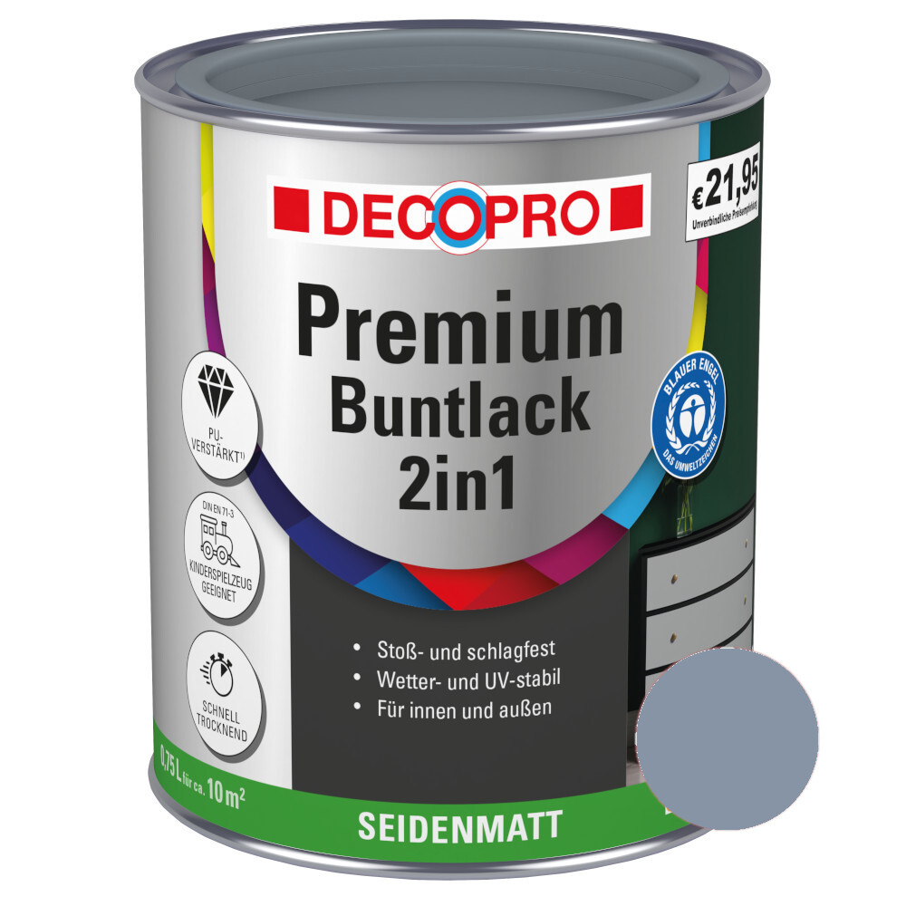 DECOPRO Premium 2in1 Buntlack 750 ml silbergrau, seidenmatt RAL 7001