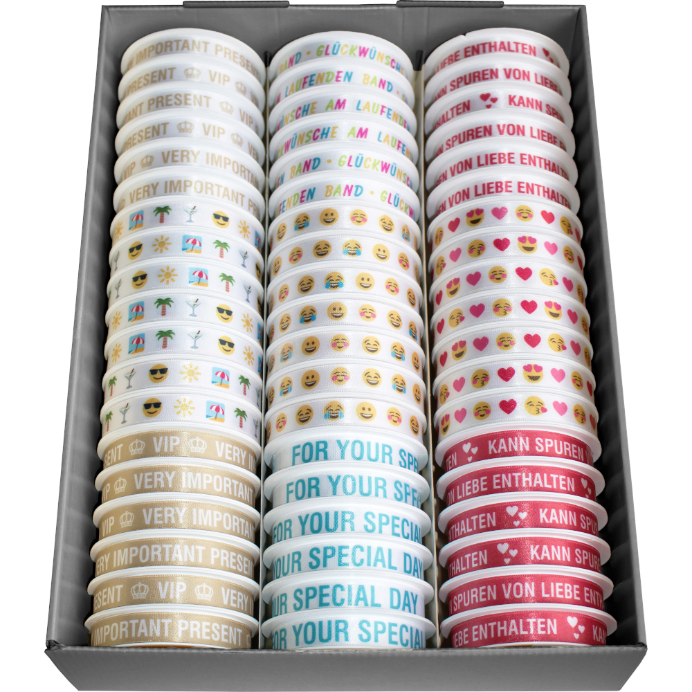 Geschenkband mit Spruch oder Emoji 4 m x 15 mm