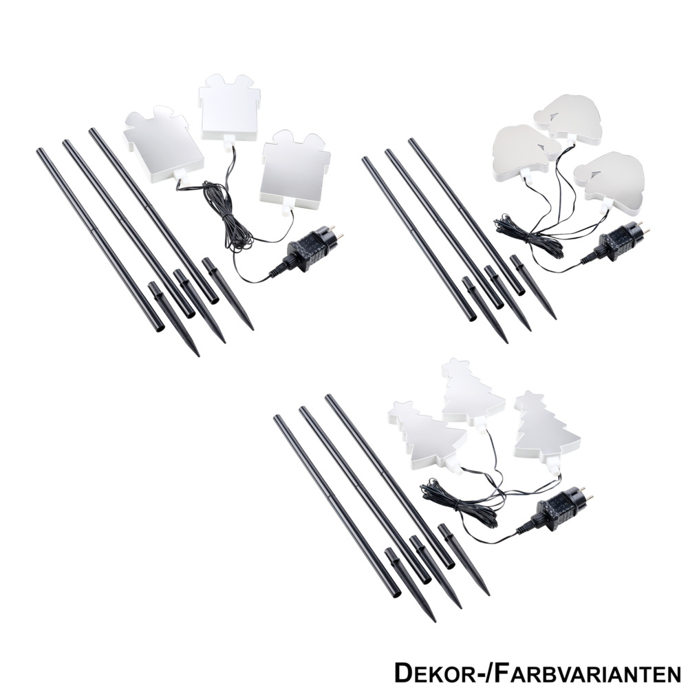 LED-3D-Spiegelleuchte Gartenstecker 3er-Set, sortiert