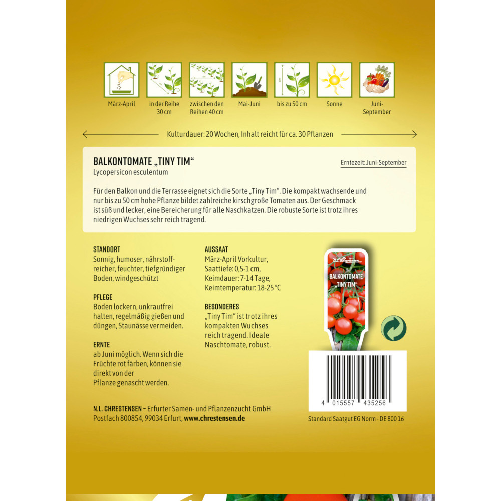 Saatgut Balkontomate Tiny Tim f&uuml;r ca. 30 Pflanzen image number 1