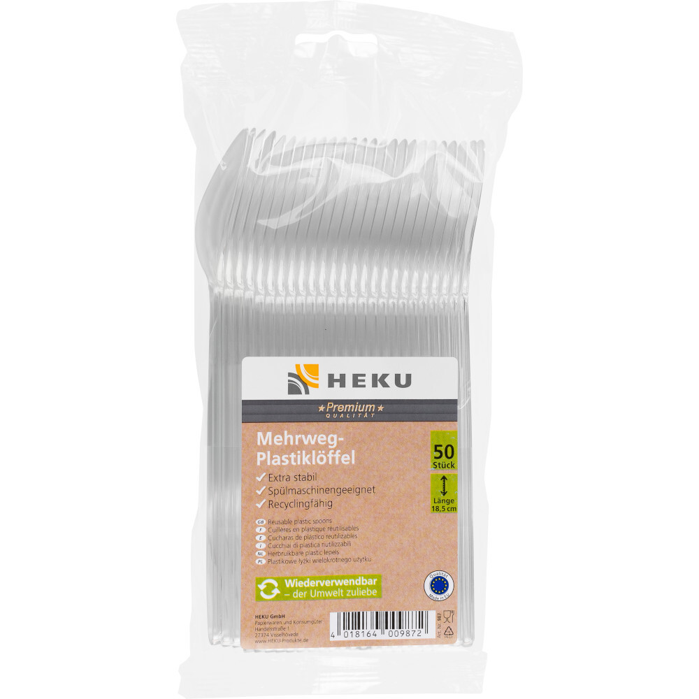 Mehrweg-L&ouml;ffel 50 St&uuml;ck aus transparentem Kunststoff 18,5 cm lang