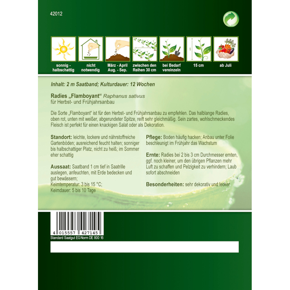 Saatgut Radies Flamboyant ca. 2 Meter Saatband image number 1