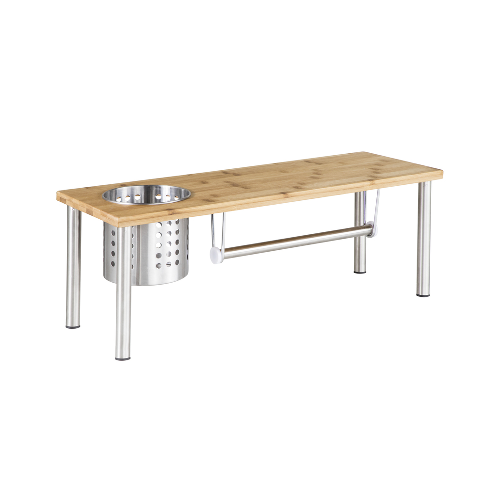 K&uuml;chenregal aus Edelstahl und Bambus, 55 x 20 x 20 cm