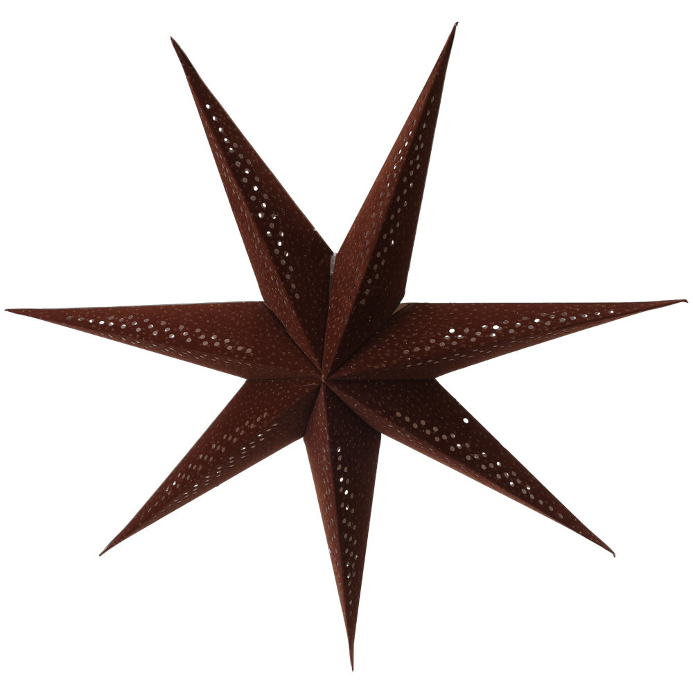 Leuchtstern 60 cm strombetrieben aus braunem Papier, 7-Eckig mit Glitter