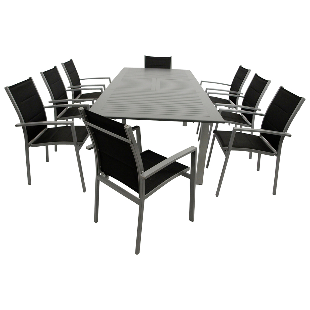 Gartengarnitur 9-teilig Aluminium Textillehne schwarz