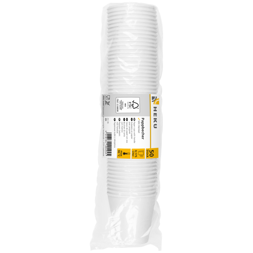 Pappbecher mit Henkel Einweg 175 ml 50 St&uuml;ck wei&szlig; image number 1