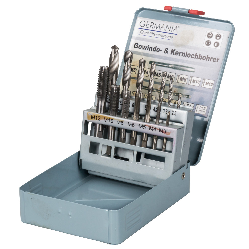 GERMANIA&reg; Gewindebohrer und Kernlochbohrer Set 14-teilig in Metallkassette