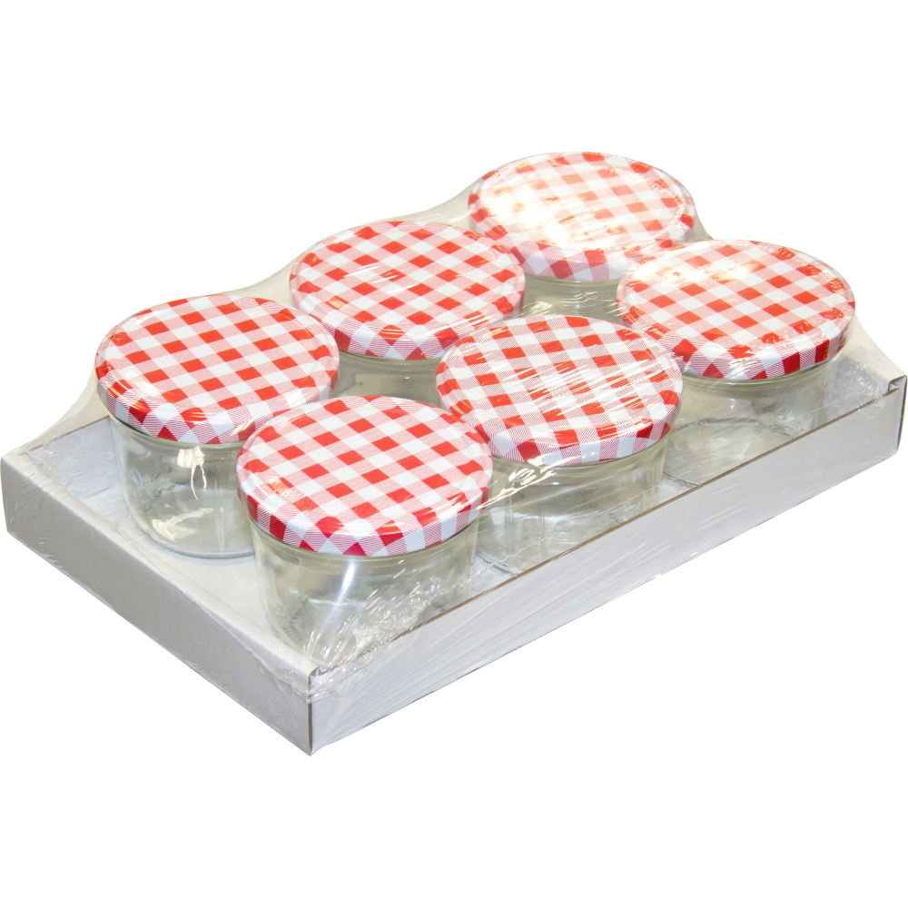 Einmachgl&auml;ser mit kariertem Deckel 6 St&uuml;ck 230 ml
