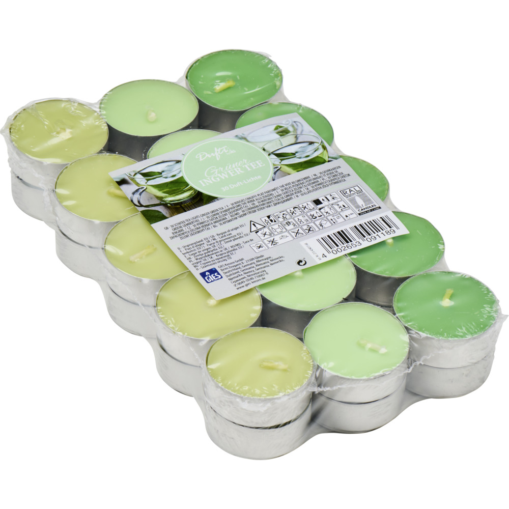 Wachs-Teelichter-Set 30 St&uuml;ck gr&uuml;ner Ingwertee