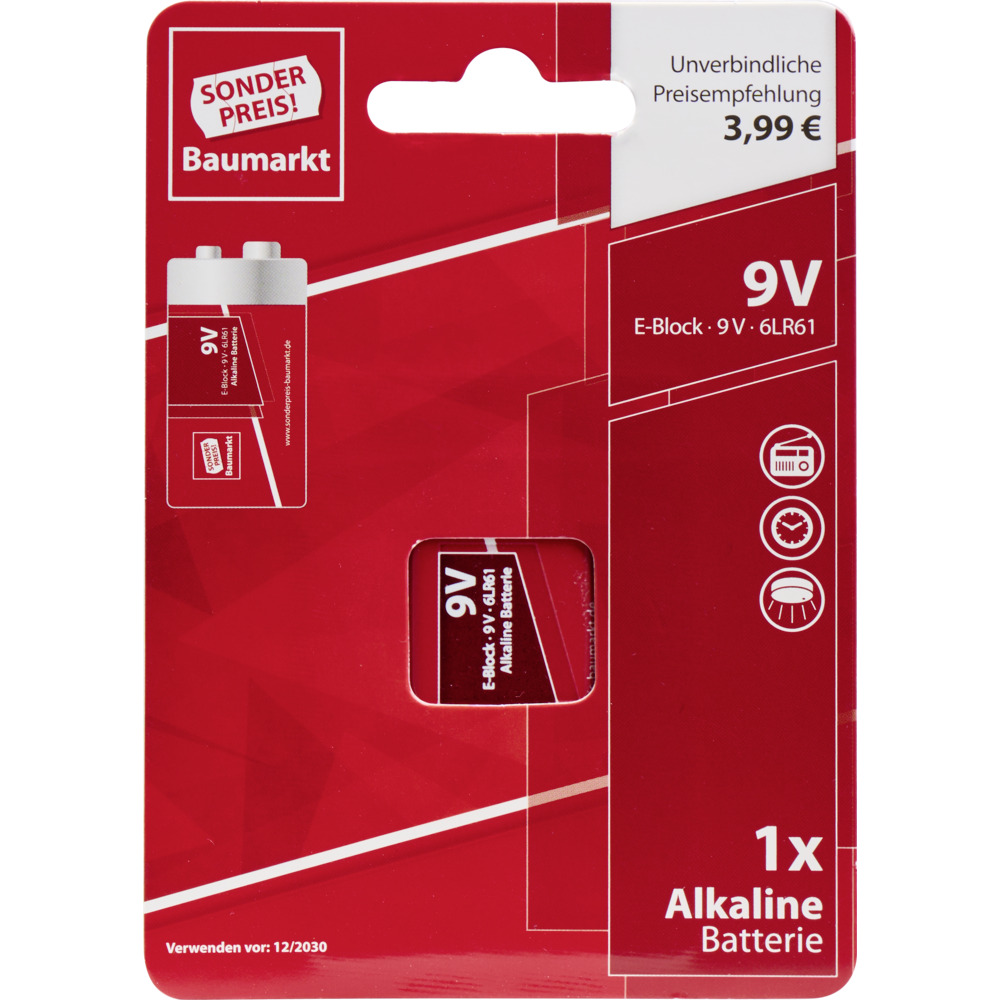 Sonderpreis Baumarkt Batterie 9V Block 1 St&uuml;ck image number 1