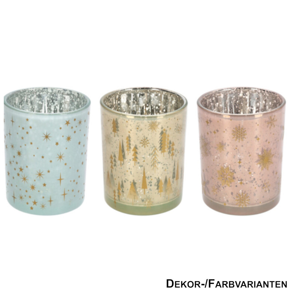 Teelichthalter Glas 7 cm, 3-fach sortiert