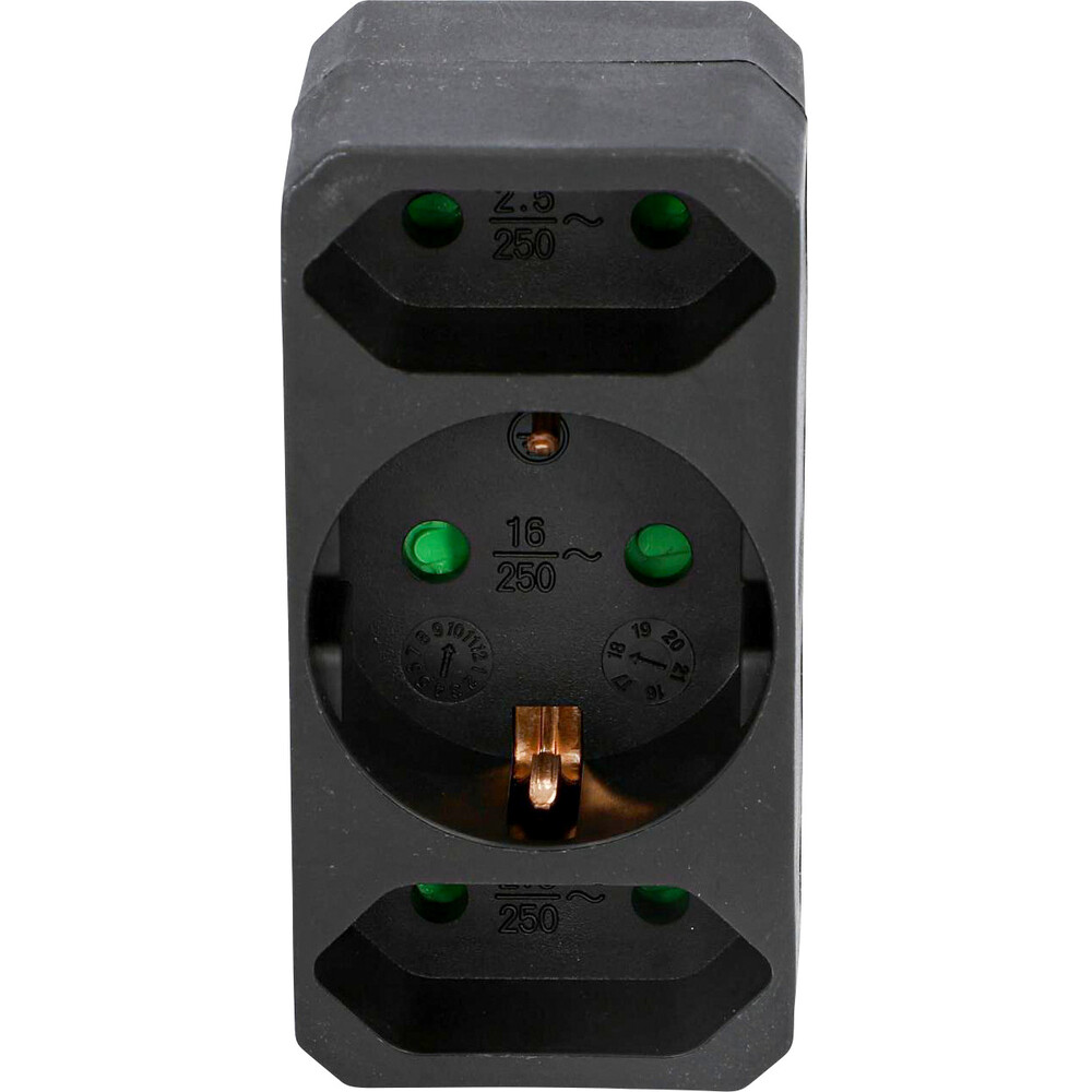 Steckdosenadapter 3-fach in schwarz f&uuml;r innen