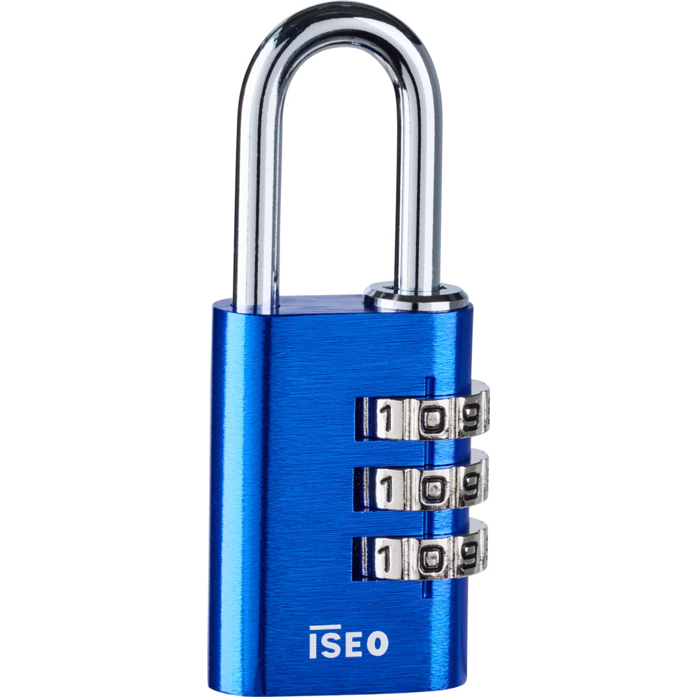 Vorh&auml;ngeschloss mit Zahlenkombination in Blau