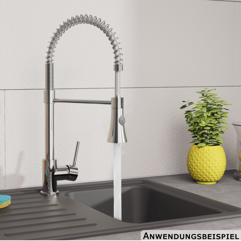 Profi Spiralfederarmatur Chrom Edelstahlfeder K&uuml;chensp&uuml;ltischmischer 3/8" image number 2